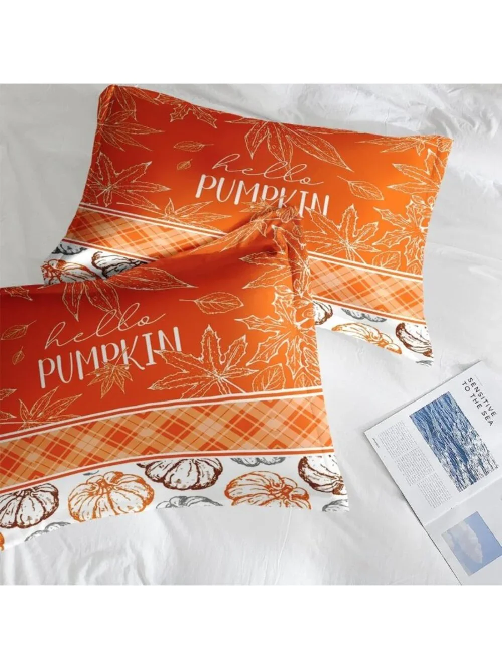 Cozy 7-Piece Queen Fall Comforter Set with Sheets - Orange Bedding for Autumn